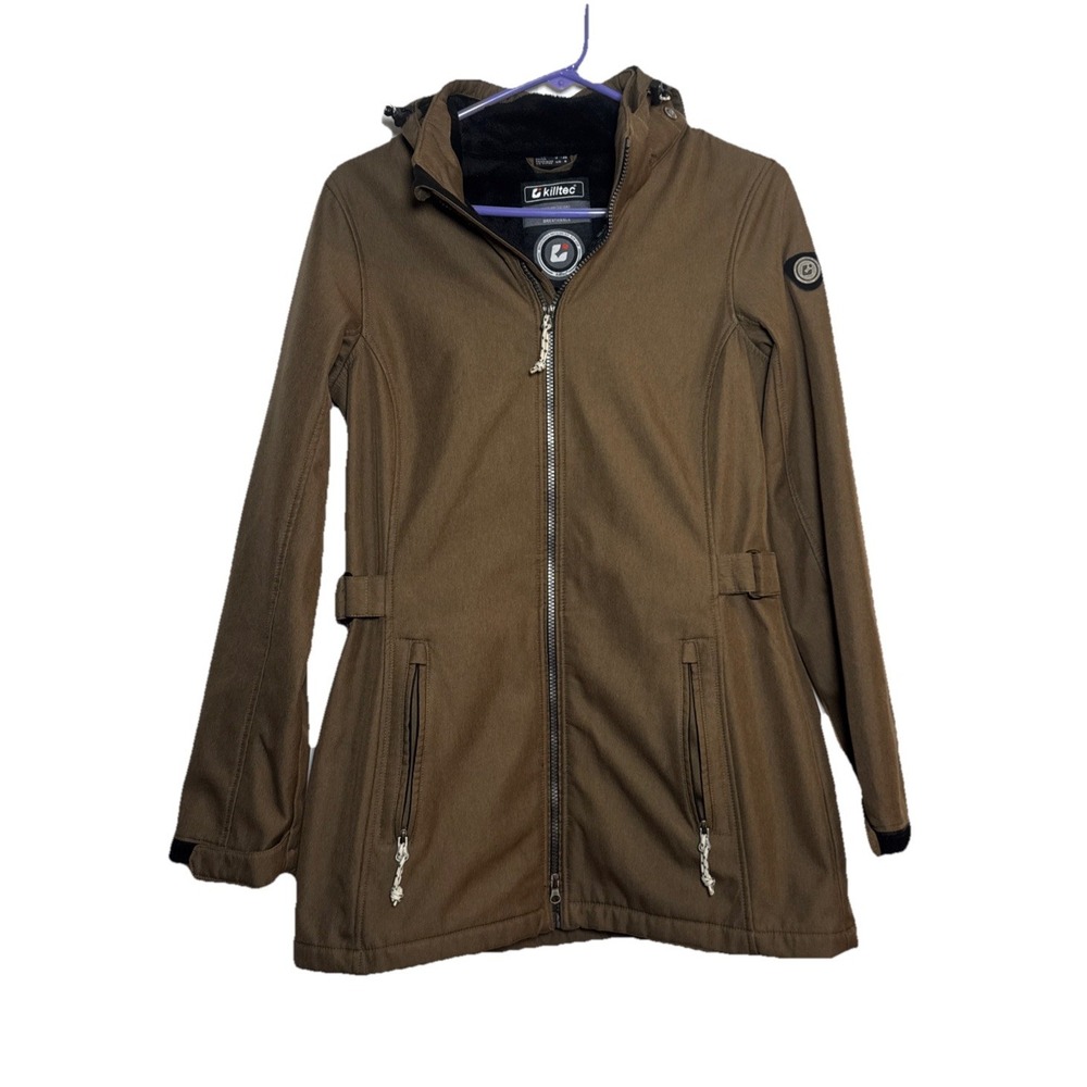 Killtec Women's Brown Softshell Jacket‎ Size 8 Hooded Water Resistant Windproof
